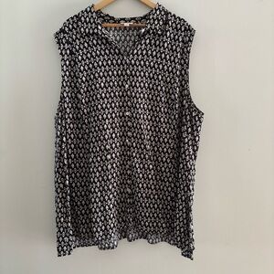 J Jill Sleeveless blouse button tunic womens 4x black diamond Collared‎ Plus
